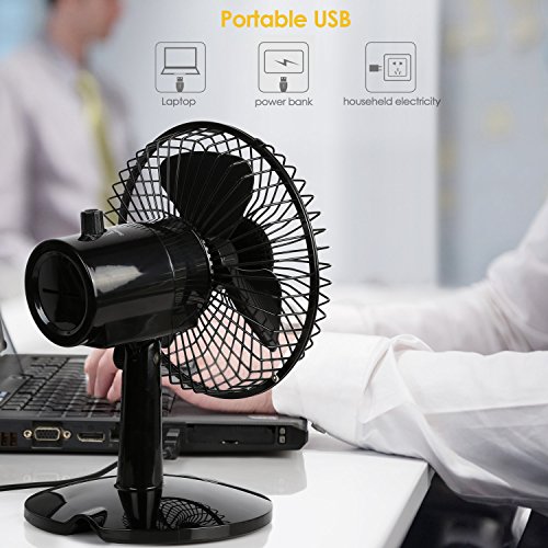 Amzdeal Mini Ventilator Betrieb mit Batterie oder per USB-Kabel vom Computer, tragbar für den Schreibtisch, 180°Drehbar, schwarz - 6