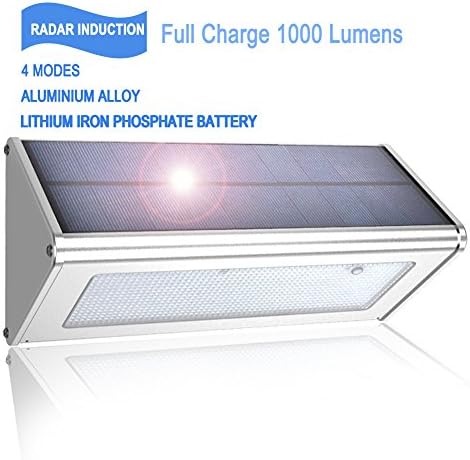 (Nijiadipai) Solar Lights Outdoor 1000 Lumens (Max) 48 LED Radar Motion Sensor Light Aluminum Alloy Housing Waterproof Wireless for Outdoor Security Garden Yard Wall Light (5th Upgraded 2017) 4 Modes (White ligth)
