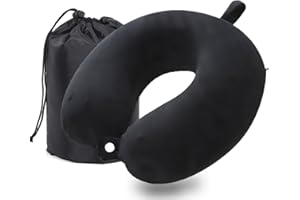 MASMAS Almohada de Viaje, Almohada para Cuello Viscoelástica de Espuma Memoria, Cómoda para la Cervical, Ortopédica Soporte de Nuca para Viajar Coche Avión Bus (Negro)