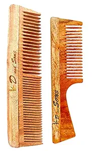 kd and sons handmade authentic antidandruff neem wood comb 2 pcs combo pack of unisex dual teeth kanghee and hamdle comb