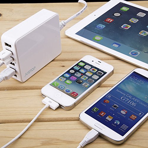 justopa® 6-Port USB Wall Charger Adapter 33 W Multi-Purpose Desktop/Travel Charging Station for iPhone, iPad, Samsung Galaxy, HTC, Nexus, Motorola, Smartphone, Android Tablets (White), [Import UK-] - 6