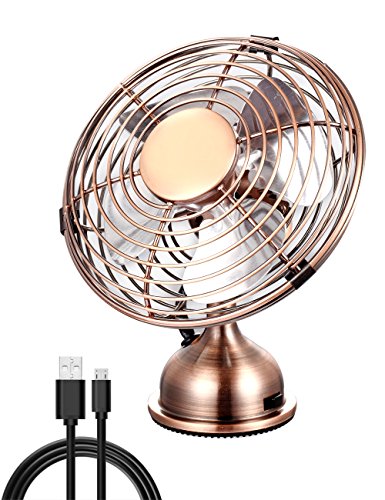 Electroben Ventilador Personal Mini USB Desk, Funcionamiento silencioso, Diseño de Metal, Ventilador Decorativo, Cable USB Alimentado, Potente Ventilador para el hogar y la Oficina - Bronce