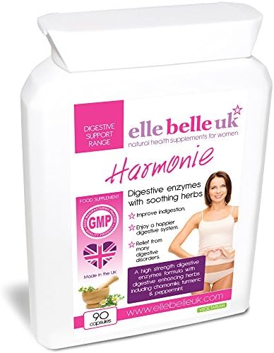Elle Belle UK - Harmonie - Digestive Enzymes Health Supplement - Improve &amp; Aid Digestion - Additive Free Guarantee - Made In The UK - 90 Vegetarian Capsules.