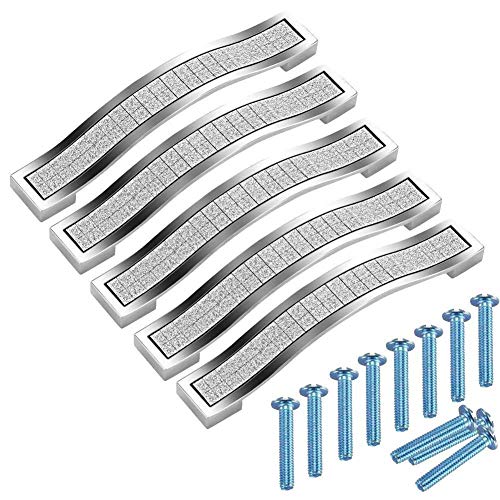 SNOWINSPRING 5 PCS Hole Spacing 128mm 5.0 inch Furniture Door Pull Handle Modern Minimalist Matte Silver Flash Crystal Drawer Cabinet Handles for European Style