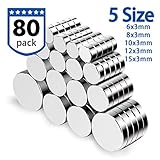 Jewan 80 Piece Aimants Néodyme Puissants, Réfrigérateur Rond, Disque à Aimant de réfrigérateur (Tailles Multiples), Aimant Frigo Surfaces Magnétiques, Tableau Blanc Interactif,Images, Bricolage