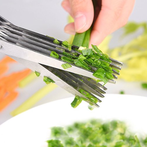 Coolkey Kräuterschere Rostfreier Stahl – Vielseitig Küche 5 Scharfe Klingen Zerkleinerte Lebensmittel Scheren, Mehrschicht Handgefertigte Papierschere, Cut, Scheibe, Kotelett Kräuter Schnell,Handliche Reinigung Kamm und Sicherheitsabdeckung (Grün) - 2