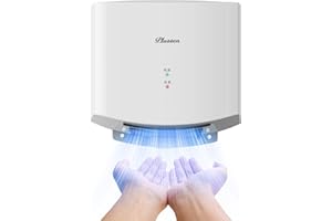 PLUSSEN Asciugabiancheria Elettrico con Filtro HEPA, asciuga Mani Commerciale 8-10s ad Asciugatura Rapida, asciuga Mani Automatico Bagno, Interruttore Caldo/Freddo (Bianco)