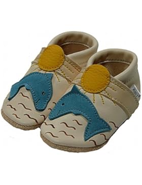 Mopu's® Krabbelschuhe - Lederpuschen aus ÖKO-Leder mit Delfin und Sonne - handgemachte Markenqualität aus Deutschland
