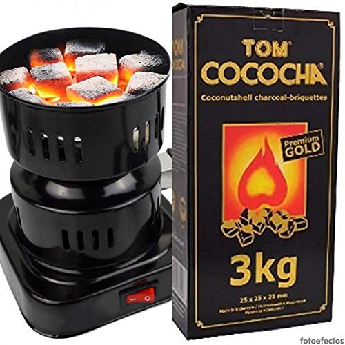 Hornillo eléctrico 600W para Shisha o Cachimba + 3 Kg. Carbón Natural Tom Cococha Gold