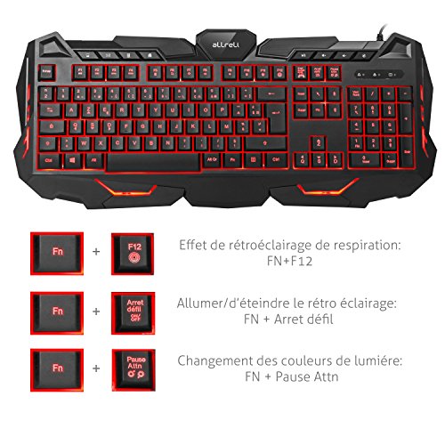 aLLreLi-K617-Clavier-Gaming-USB-Rtroclair-LED-3-Couleur-FR-Layout-Azerty