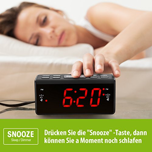 Radiowecker, HoLife FM/AM Uhrenradio Digitales Uhren-Radio LED Wecker Dual-Wecker Schlummerfunktion(UKW-Radio, Dual-Alarm, Dimmbar, Snooze, Batterie-Backup, Schwarz) - 4