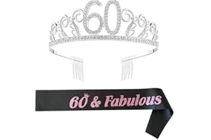 NvWang Compleanno Crown,Compleanno Donna Tiara Strass Corona Diadema 60 Anni di Compleanno Strass Corona Diadema con Satin Sash per Feste di Compleanno