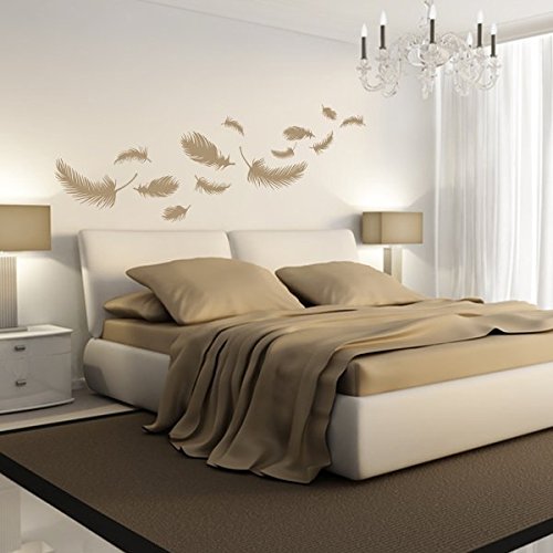 denoda® Federn - Wandtattoo Kupferfarben 49 x 25 cm (Wandsticker Wanddekoration Wohndeko Wohnzimmer Kinderzimmer Schlafzimmer Wand Aufkleber)