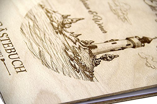 Rustikales Gästebuch aus Holz zur Hochzeit personalisiert Hochzeitsbuch Hochzeitsgästebuch graviert Maritim Leuchtturm (96 Seiten / 48 Blatt) - 2