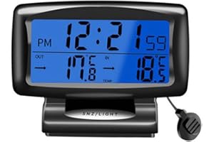Yuehuamech Orologio digitale per auto, temperatura del veicolo, cruscotto con display retroilluminato, mini orologio da auto, termometro, voltmetro, per auto, camion, cruscotto, accessori per auto