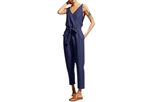Susenstone Combinaison Salopette Femme chic Soldes Été, loose coton et lin grand taille Pantalon Large combishort pas cher Baggy Jumpsuit avec Ceinture