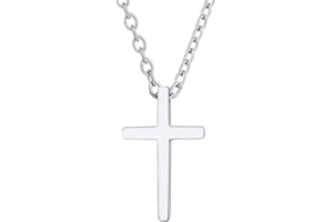 Richsteel Collar de Cruz Diseño Clásico Elegante, Cadena Robusta 51cm Largo, Acero Inoxidable, Personalizable, Regalo para Madre Hijo, Joyero Incluido