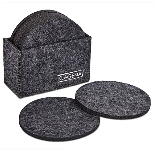 KLAGENA Set 8 sottobicchieri in Feltro Rotondi, Astuccio Incluso, Ideali per Bicchieri, bibite e Bevande