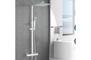 ZAMERY Thermostatic Shower Mixer Set with 9" Square Rainfall Shower Head with Rainfall Shower Head Handheld Shower, Riser Rail Adjustable Height Anti Scald Chrome Shower Set