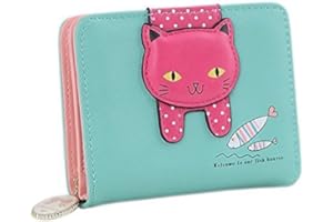 Cisixin Lindo Gato Carteras de Mujer Monederos de Niña in Piel, Verde