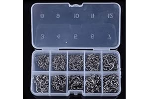 HeyNana Caja con 500 Anzuelos Variados con Agujero, De Acero al Carbono para Pesca. Calidad Profesional. Alta dureza.