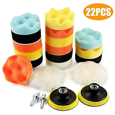 MATCC 22Pcs Éponge de polissage de 3 Pouce MATCC Éponge et Laine Polissage Cirage Kits Pads de Polissage avec M10 Drill Adapter