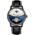 FORSINING Tourbilion Moon Phase Automatic Mechanical Analog Leather Band Men's Watch - Fsg8179,Dial-Multicolor, Band-Black