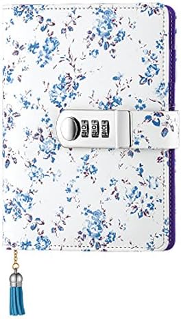 Yakri New Fashion A6 Binder Notebook with Mini Flowers New Arrival Loose-leaf Notebook TPN103 (Blue Flowers with Lock)