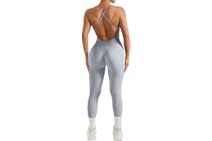 DOULAFASS Women One Piece Backless Jumpsuits Sleeveless Tummy Contral Seamless Padded Rompers Unitards All In One Gym Jumpsuit Workout Yoga Playsuits