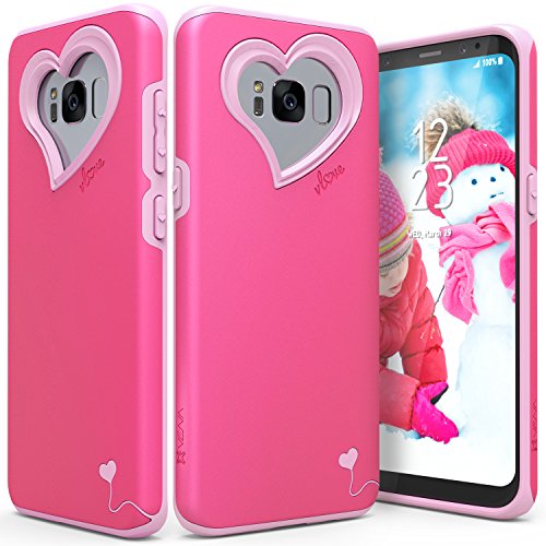 Vena Funda Galaxy S8 Plus  Carcasa  vLove   En Forma de coraz  n   Protecci  n de Doble Capa  Cubierta de Parachoques h  brida para Samsung Galaxy S8   Rosas Fuertes Rosa 