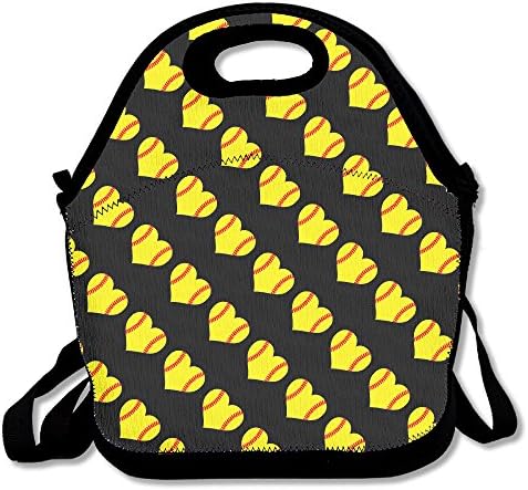 SoftBall Heart Love Lunch Bag Tote Handbag Lunchbox For School Work Outdoor