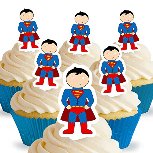 12 x PRE-CUT Superman Stand Up Edible Cake Toppers