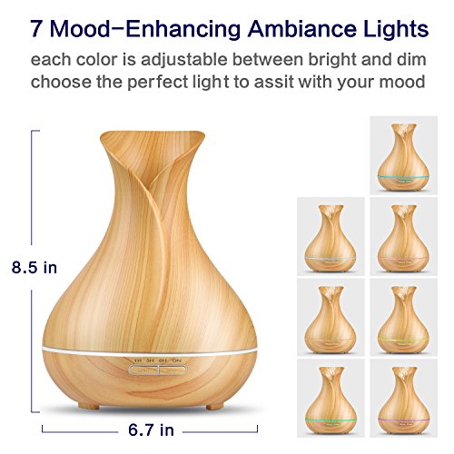 Aroma Diffuser, OliveTech 2017 neueste Holz Korn 400ml Ultraschall Ätherisches Öl Diffusor kühlen Mist Luftbefeuchter mit 7 Farbe LED Lichter ändern und Wasserlose Auto Absperrung für Hause Büro Schlafzimmer Baby Zimmer - 2