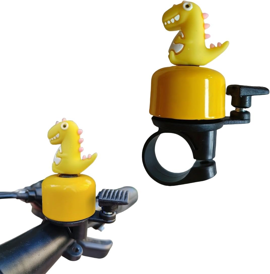 LEPGUYO Timbre Bicicleta Infantil, Diseño Dinosaurio Amarillo – Sonido Fuerte, Bocina Bici para Patinete, Triciclo, Regalo de Fiesta & Cumpleaños para Niños, Niñas & Adultos