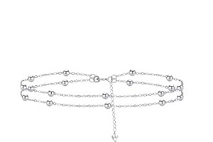 Hifeeled Cavigliera Donna Argento 925 Cavigliera Doppia Catena con Perline Estate Spiaggia Catena Piedi - Anallergica Regolabile |22cm+4|