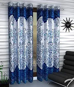 Homefab India Panel Darbar Modern 2 Piece Eyelet Polyester Door Curtain Set - 7ft, Blue