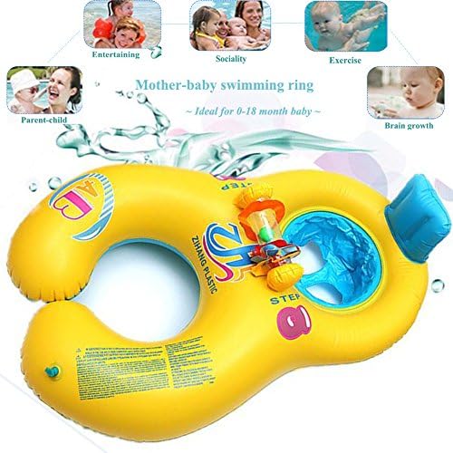 0-18 Months Baby Swim Float,Inflatable Safe Soft Mother Baby Swimming Seat Ring with Backrest,Double Person Swimming Ring Pool for Kids Toddler