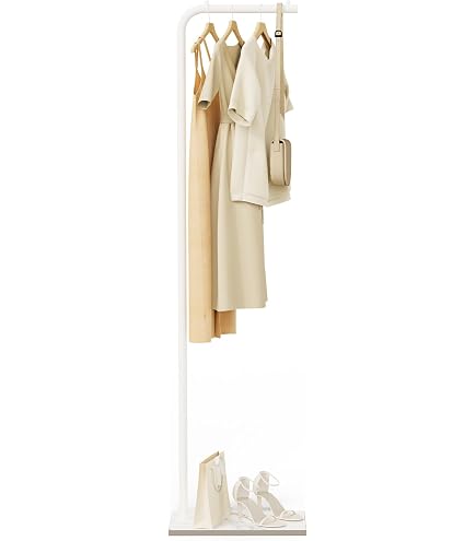 Penderie En Bambou Avec Rangements - Portant Vêtements Et Chaussures 90x40xH171 Cm Blanc Et Bois Naturel