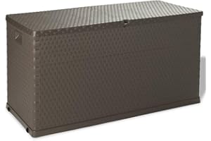vidaXL Garden Storage Box Patio Terrace Balcony Home Indoor Tool Lockable Deck Pillow Cushion Chest Storage Box Furniture Brown PP Rattan