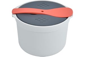 LIZEALUCKY Cuociriso a Microonde Pentola a Vapore Multifunzione da 2 Litri con Coperchio del Filtro, Cuociriso al Vapore, Cottura del Riso Facile E Veloce, 7,3 X 7,3 X 5,1 Pollici(Arancia)