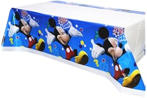 MIZT Mickey Tischdecke, Party-Tischdecke, Größe 180 x 108 cm, abwischbar, mehrfach verwendbar, Tischtuch, Dekoration, Geburtstag, Mottoparty, Mickey Mouse Party-Zubehör Rechteckige Plastik Tischdecke