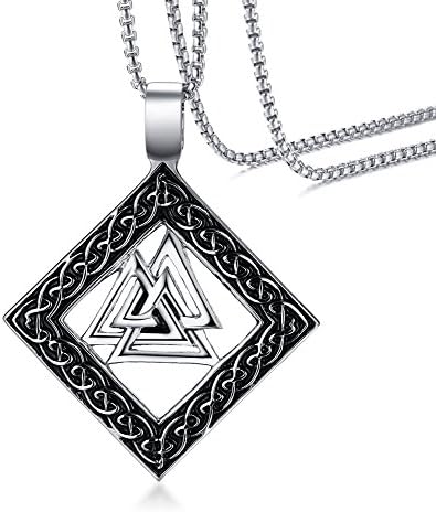 Vnox Men's Stainless Steel Celtic Knot Valknot Nordic Rune Hrungnir Viking Pendant Necklace,Free Chain