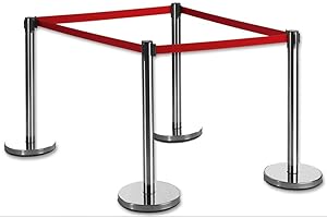 4-Stück-Set FLEXIBARRIER Personenleitsystem Absperrständer Krom -Ecoline- 2m Gurtlänge *rot*, Absperrständer, Absperrband, Absperrpfosten