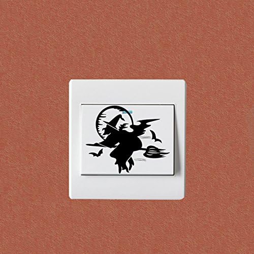 Halloween Wtch On Broom Moon Vinyl Wall Switch Sticker 5WS1136