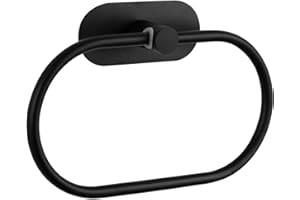 JUNMOXIAO Self Adhesive Towel Ring for Bathroom, Stainless Steel Adhesive Hand Towel Holder, No Drilling Modern Hand Towel Hanger, Brushed Black