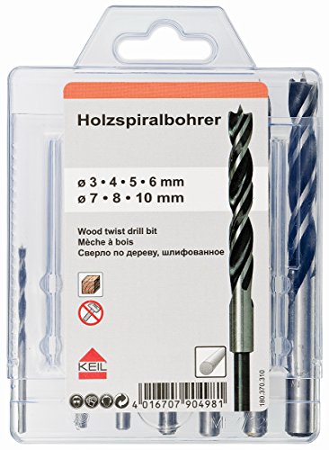 KEIL 180 370 310 Holzspiralbohrersortiment 7-teilig, Ø 3,0 / 4,0 / 5,0 / 6,0 / 7,0 / 8,0 / 10,0 mm, in MultiPack - 2