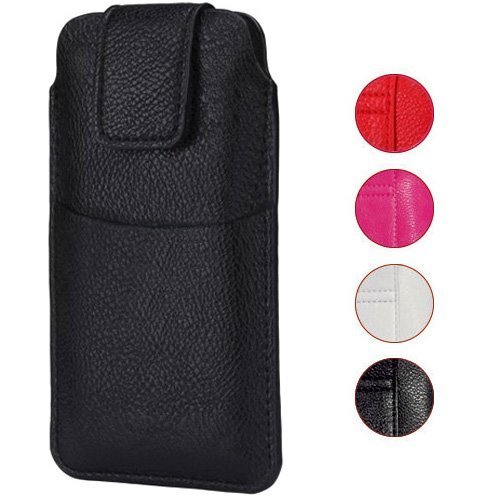 AXELENSUniversal Leatherette Belt Pouch Case Hook and Loop with Card Holder for Cellphone 4.8 to 5.1 Inch - BLACK