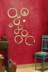 Wall1ders - Dakshita Decor 12 Rings Golden 3D Acrylic Sticker, 3D Acrylic Stickers for Wall, 3D Mirror Wall Stickers, 3D Mirror Stickers Wall Decor Items for Home and Office.