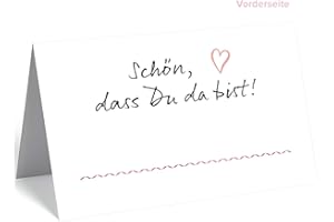 MERZ DESIGNKARTEN 50 edle Premium-Tischkarten -18 Motive zur Auswahl - Platzkarten 300mg - 5,5 x 8,5cm (eine Seite) - Namenskarten Namensschilder für Hochzeit Feier Taufe Kommunion (mit rotem Herz)