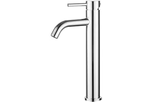Ibergrif M11203, Robinet de Lavabo, Robinet Mitigeur Lavabo Haut de Salle de Bains avec Bec Haut, Mitigeur avec Raccordement Eau Froide/Chaud, Chromé, Argent